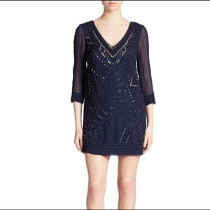 Nocturnal Blue EVISSA Beaded Mini Tunic Dress